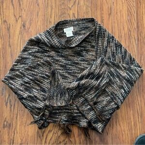 St Johns Bay Women S M Knit Poncho Shawl Sweater Tassel Fringe Brown Black